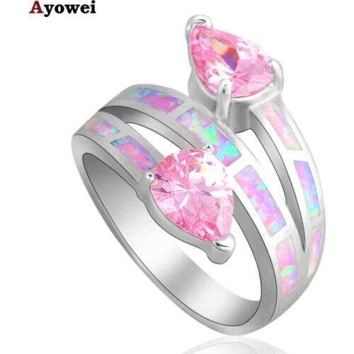 ROLILASONFactory price Excellent Pink crystal fashion jewelry Pink fire Opal Silver Stamped Rings USA Size #6#7#7.5#8.5#9 OR719A