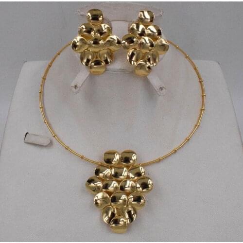 High Quality Ltaly 750 Gold color Jewelry Set For Women african beads jewlery fashion necklace set earring jewelry