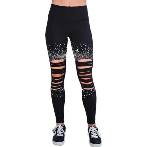 New Women Sexy Leggings Holes Pencil Stretch Casual High-waisted hole diamond decoration Pants High Waist Leggins Streetwear