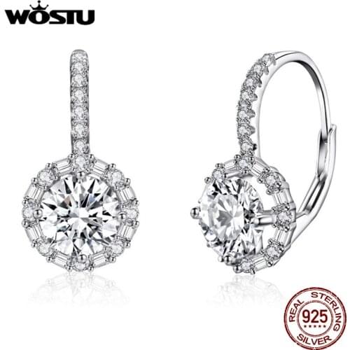WOSTU Luxury Hoop Silver Earrings 925 Sterling Silver Cubic Zircon Fashion Modern Womens Earrings Jewelry Wedding Gift CQE508