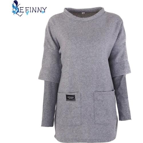 Newest Spring Autumn Female Full Sleeve O-neck Pullovers Women Long Sweatshirt Color Solid Harajuku Pocket Sweatshirt Hot Sale