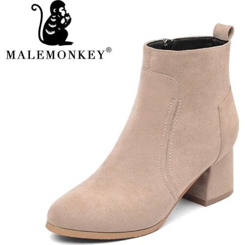 Winter Women Ankle Boots Mide Heel 2021 Autumn Fashion Classic Non-slip Short Plush Ladies Ankle Boots Suede Heels Shoes Black