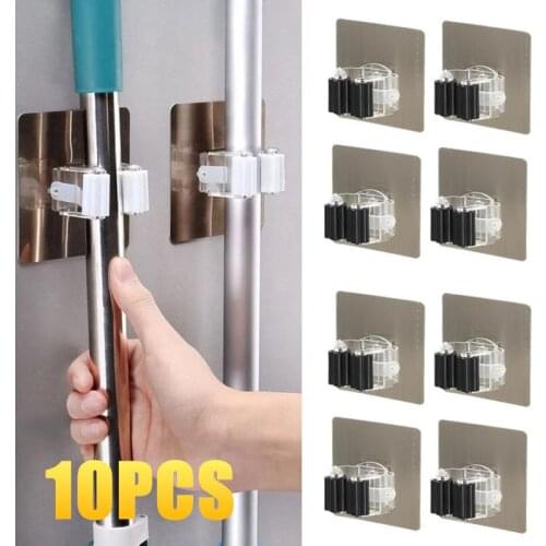 1/2/4/10Pcs Kitchen Bathroom Adhesive Multi-Purpose Hooks Wall Mounted Mop Organizer Holder RackBrush Broom Hanger Strong Hooks