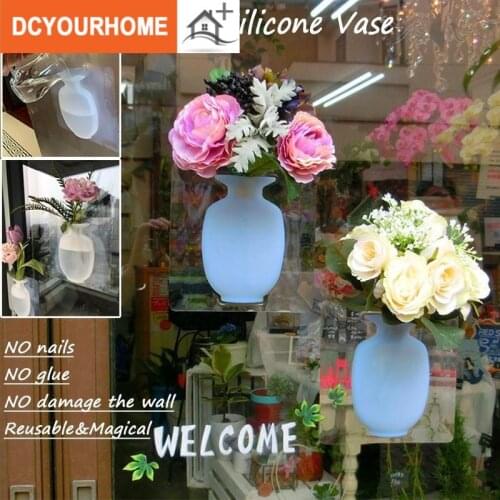1PC 14.5x14.5cm DIY Nano Magic Rubber Silicone Sticky Flower Vase Wall Hang Vase Container Floret Bottle Vase Decoration Home