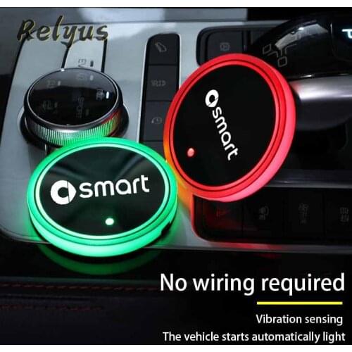 2Pcs Luminous Car Led Cup Coaster Non-slip Mat Automobile Atmosphere Light For Smart Fortwo Forfour 453 451 450 Accessories