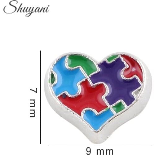 F135 Autism Awareness Puzzle Piece Heart Charms For Floating Locket Charms 7*9mm