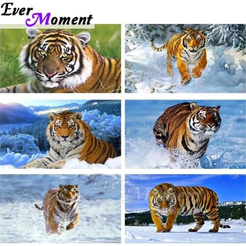 Ever Moment Diamond Painting Tiger Snow Artwork 5D DIY Mosaic Full Square Drill Picture Of Rhinestone Diamond Embroidery ASF2034