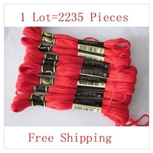 Free Shipping High Quality 8m Long,6 Shares 1Lot=2235Pieces Cross Stitch Embroidery Cotton Thread Floss Skein Similar DMC Thread