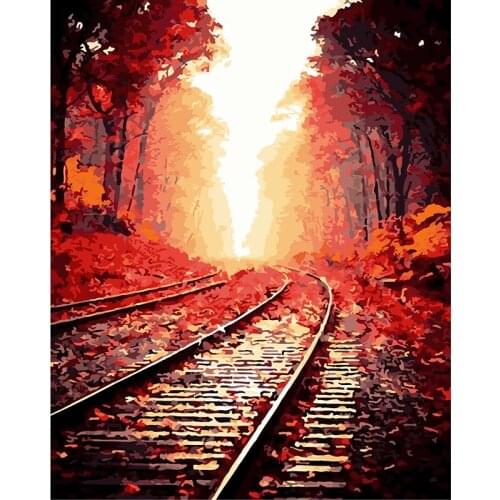 Frameless Train Track DIY Painting By Numbers Landscape Calligraphy Painting Acrylic Picture On Canvas For Home Decor