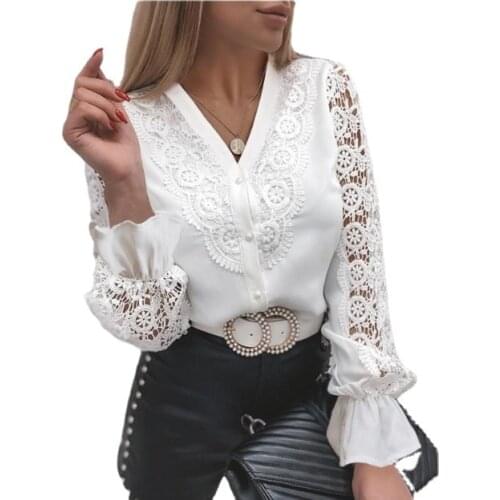 Women Blouses Guipure Lace Mock Neck Button Design CE Blouse Spring Tops Office Lady Blouse Long Sleeve Elegant Woman Shirt