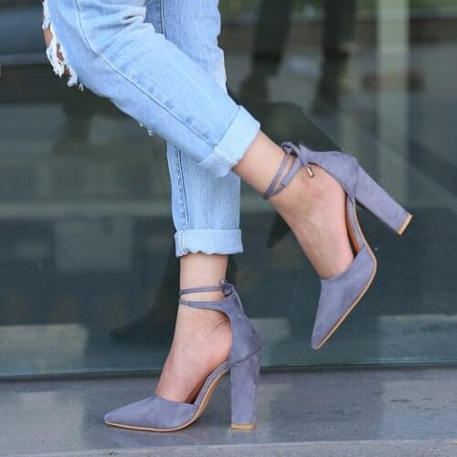 High Heels Womens Sandals Spring Autumn Flock Shoes Woman Ladies Pumps Sexy Thin Air Heels Footwear Women Shoes Lace Up