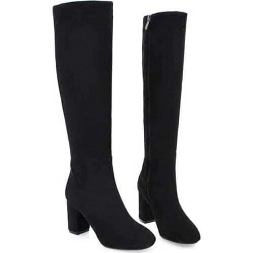 Big Size 9 10 11-14 boots women woman winter boots women women shoes botas Side zipper suede round head thick heel