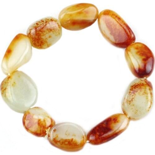 Natural White Red Nephrite Bracelets Seed Stone Gemstone Beads Hand String Bangles Men Womens Fine Jade Stone Jewerly