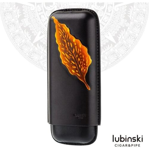 LUBINSKI Leaf Pattern Black Genuine Leather Cigar Case Travel Case Humidor Holder 2/3 Tube Fit Cigars Tobacco For COHIBA New