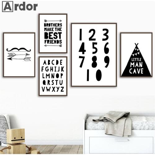 Black White Arrow Alphabet Number Canvas Painting Poster Nursery Print Brothers Little Man Cave Wall Art Pictures Boy Room Decor