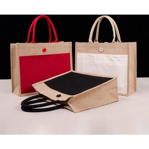 Jute Tote Bags Burlap Handbag Reusable Beach Shopping Grocery Bag with Handle