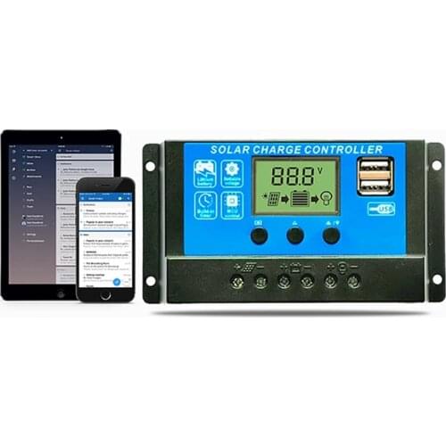 Sky Blue PWM Solar Panel Battery Charge Controller 10A 20A 30A 12V 24V Timer Setting Regulator LCD Display Double USB Output