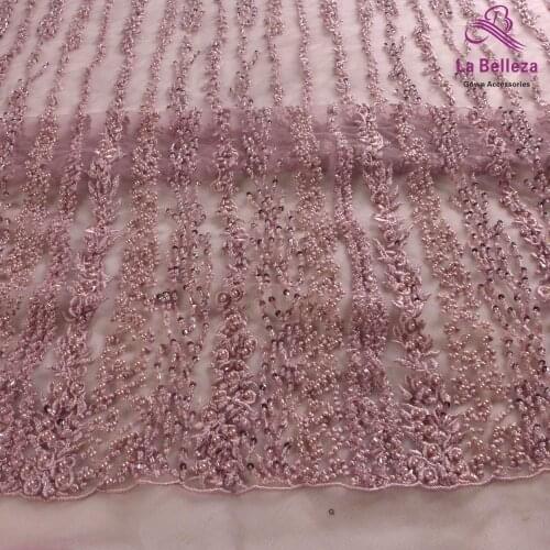 La Belleza 1 YARD heavy handmade beaded fabric 51" width dark pink wedding dress lace fabric