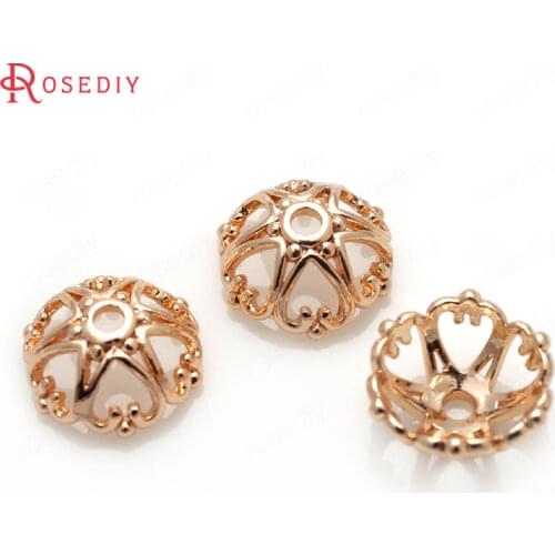 31888)10PCS 11MM 24K Champagne Gold Color Plated Brass Heart Beads Caps High Quality Diy Jewelry Findings Accessories wholesale