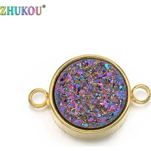 12mm Brass Cubic Zirconia Round Charms Connectors DIY Jewelry Findings Accessories, Hole: 2mm, Model: VS282