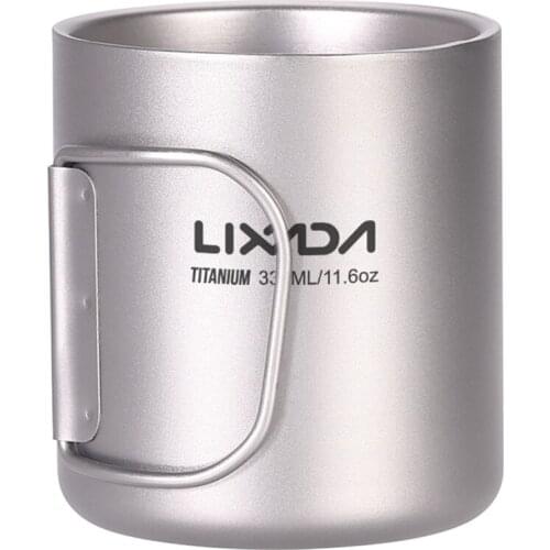 Lixada 330ml Double Wall Titanium Water Cup Coffee Tea Mug Camping Cup for Home Outdoor Camping Hiking Backpacking Picnic