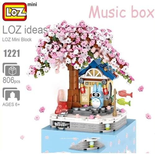 LOZ Mini Blocks Cherry blossoms flowers rotating music box Action Figure Doll Figures Toy Creator DIY Building Assembly Toy 1221