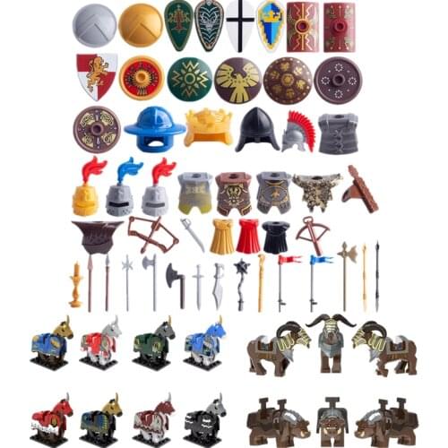 MOC Medieval Knight Figures Weapons Building Block Soldiers Shield Helmets Armor Horse Sheep Mount Accessories Bricks Toys C274