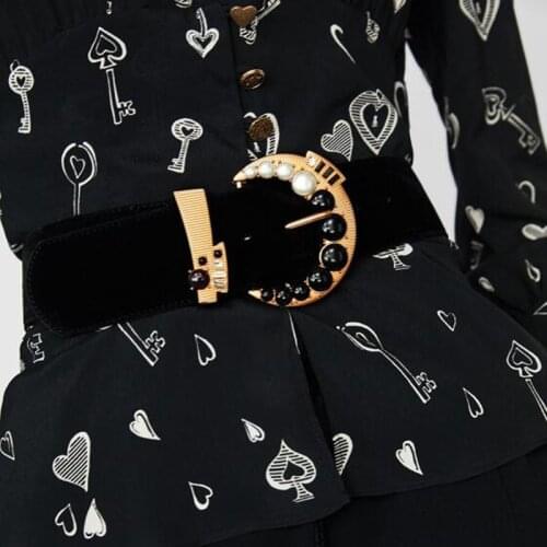 ZA Fashion Women Wide Belt Gold Big Metal Female Black PU Leather Belts Dress Coat Waist Corset Strap