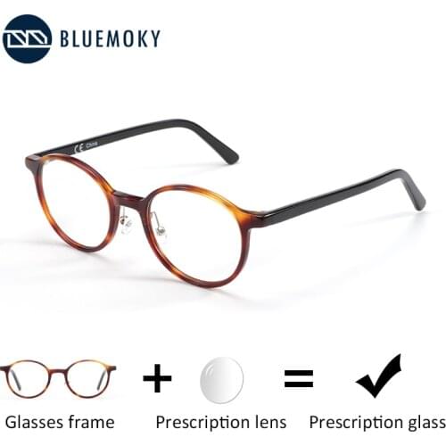 BLUEMOKY Acetate Round Prescription Glasses Frames for Men Optical Myopia Eyeglasses Anti Blue Light CR39 Resin Lenses Eyewear