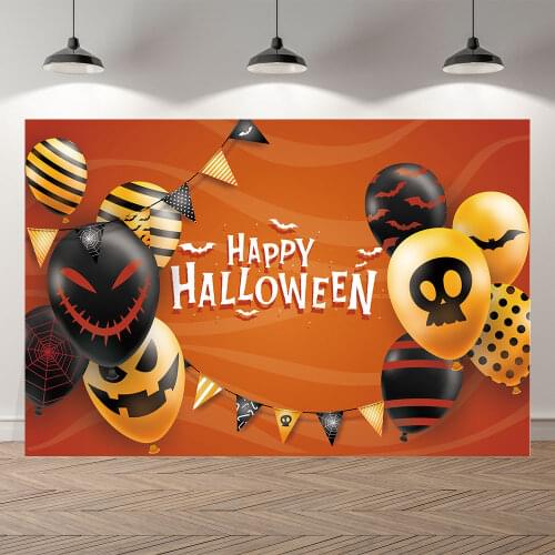 Neoback Halloween Party Balloon Cute Bat Spider Monster Flag Photography Background Photographic Backdrop For Photo Studio Shoot