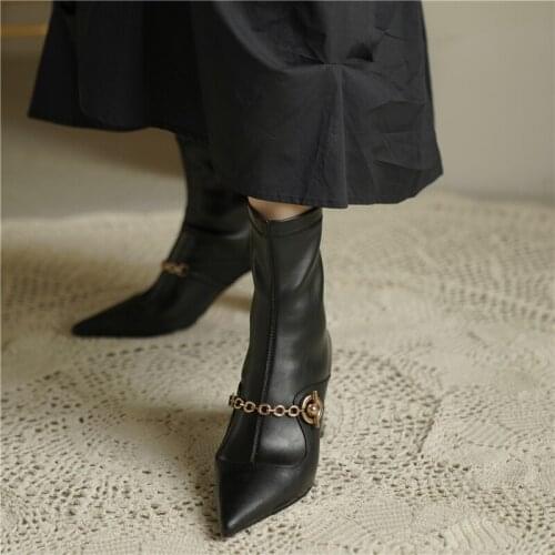 2020 spring and autumn new wild pointed pointed tube naked boots fashion thick high heel short boots female X278
