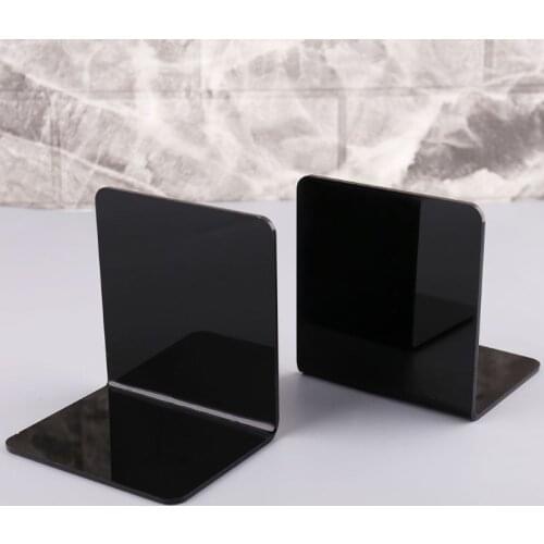 2021 New 2Pcs Black Acrylic Bookends L-shaped Desk Organizer Desktop Book Holder School Stationery Office Accessories