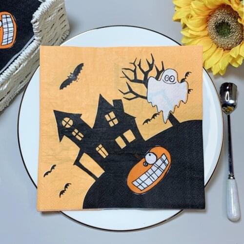 2021 New 20Pcs/Pack Halloween Ghost Decoupage Paper Napkins Frightening House Paper Tissues for Halloween Party Table Supplies M