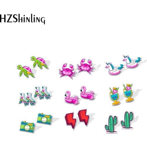 2021 New Summer Beach Series Stud Earring Volleyball Turtle Crab Acrylic Resin Earrings Epoxy Handmade Jewelry Gifts Girl