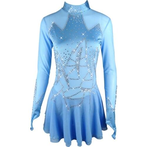 Ice Figure Skating Dress Dance Womens Girls' Skyblue Velvet Spandex Kids Performance Ballet Dance Skirts Child