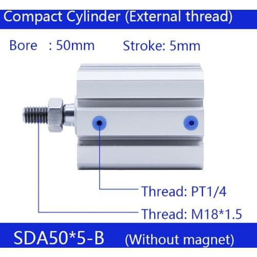 SDA50x5-B Free shipping 50mm Bore 5mm Stroke External thread Compact Air Cylinders Double Action Pneumatic Cylinder