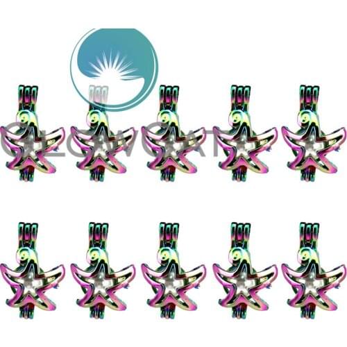 GLOWCAT 10x C58 Multicolor Starfish Beads Cage Jewelry Making Perfume Essential Oil Diffuser Pearl Cage Locket Pendant
