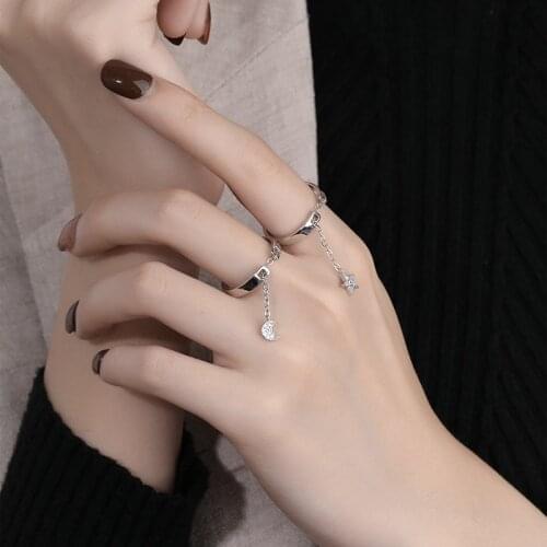 Luckydays Fashion Moon and Star Link Chain Adjustable Finger Rings For Women Girls Birthday Gifts Jewelry bague femme