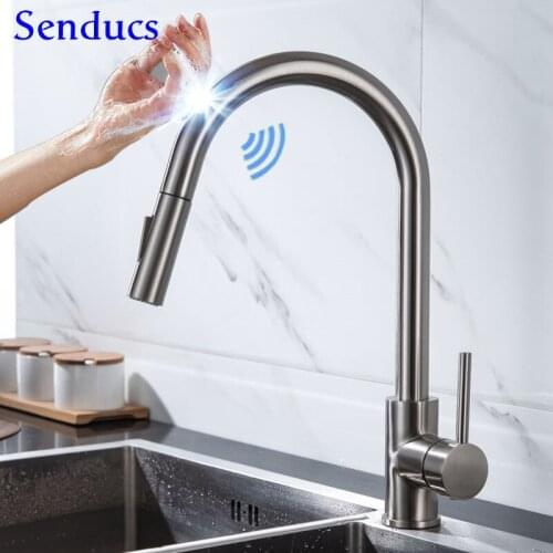 Sensor Kitchen Faucet Senducs Brushed Nickel Touch Kitchen Mixer Faucets Stainless Steel Pull Out Touch Kitchen Sink Faucets