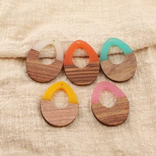 38mm Water Drop Earring Resin Charms Necklace Pendant Findings Wood Earrings Ear Drop Keychain Vintage Hand Jewelry Making F653