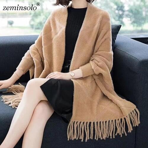 New Causal Loose Tassel Scarves Knitted Mink Cashmere Batwing Women Duplex Scarf Shawls Cardigan Long Thick Soft Poncho Capes