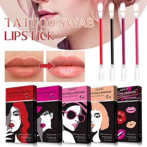 Tattoo Lipstick Cigarette Cotton Swab Lipstick Long Lasting Non-Sticky Lip Gloss Disposable Portable for Date Party