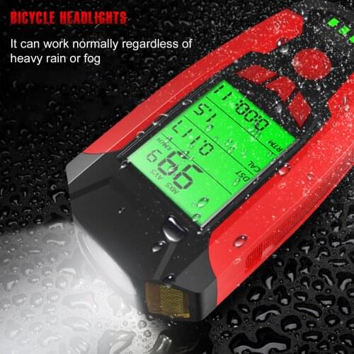3 in 1 USB Bicycle Flashlight 5 LED Bicycle with Horn Bike Front Light IPX4 Waterproof Headlight Odometer Bike Accessories