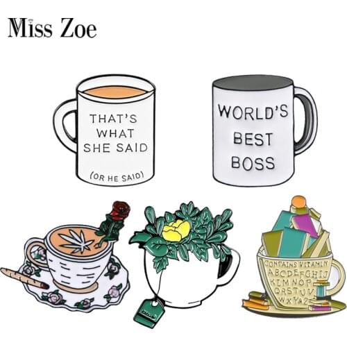 Would you like some coffee or tea? Enamel Pin Badge Custom Cup Mug Brooches Lapel pin Jeans shirt Bag Plant Books Jewelry Gift