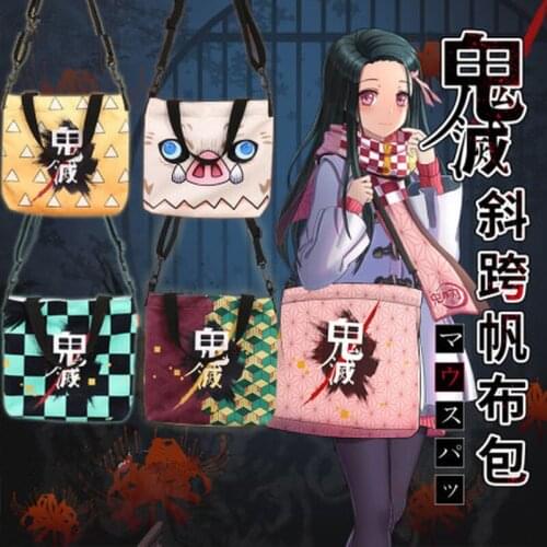 Anime Demon Slayer Kimetsu no Yaiba Cosplay Kamado Nezuko Tomioka Giyuu Cartoon Canvas Handbag Women Shoulder Crossbody Bag Gift