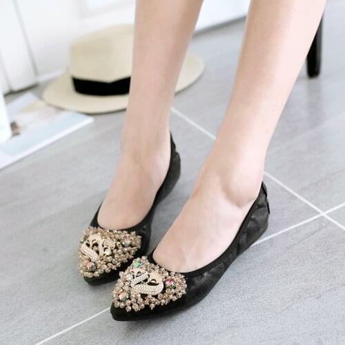 Women Foldable Ballet Flats Portable Travel Fold up Shoes Woman Elegant Rhinestone Slip On Casual Ladies Shoes zapatos mujer