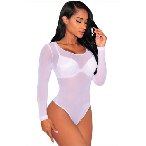 Women Sexy Mesh Bodysuit O-Neck Jumpsuit Skinny Long Sleeve Bodysuits High Collar Transparent Women Fashion Sexy Body Clothing