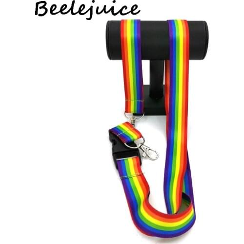 1set Homosexuality Rainbow color Wristlet Lanyards Neck Strap webbings ribbons Phone ID Card Holder For Keys DIY Hang Ropes
