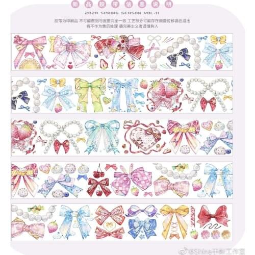 1 Loop 6.4cm X 140cm Cute Bow Crystal Ink kawaii washi Pet Tape Planner Journal Decorative