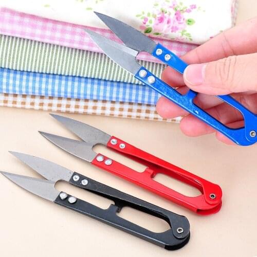 1Pcs Plastic Handle Safety Cover Sewing Scissors Embroidery Cross stitch Cutter U Shape Scissor DIY hand tools Accessories